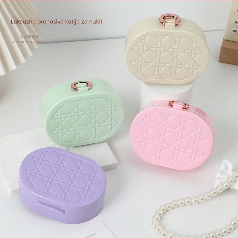 Kutija za nakit s mrežastim uzorkom, prijenosni putni organizator, PET materijal, tvrdi kućište, stil lagan luksuz, srednja specifikacija