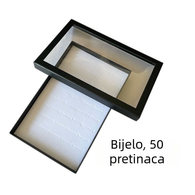 Kutija za prikazivanje nakita za prstenje i naušnice, od kompozitnih materijala, prodajna ambalaža, namijenjena pakiranju prstena, specijalno pakiranje nakita