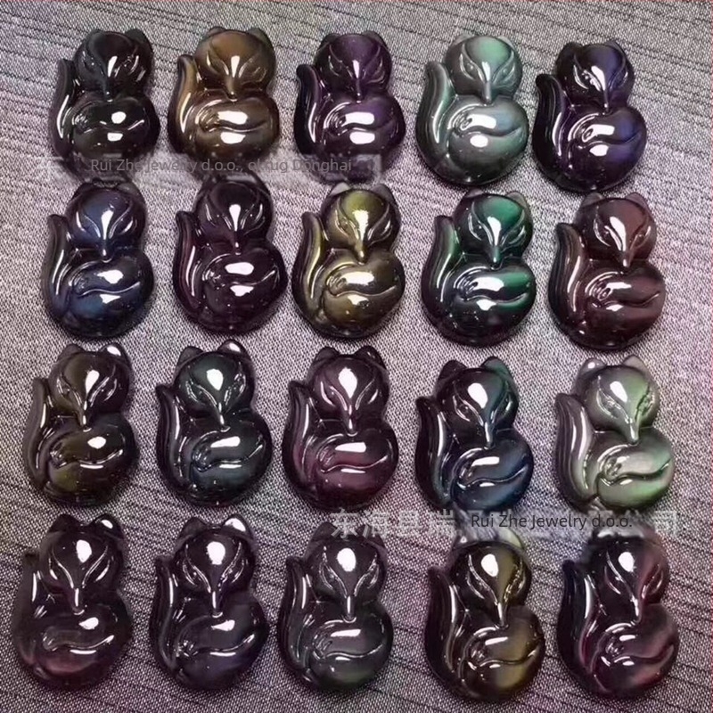 Ogrlica s privjeskom lisice od prirodnog obsidijana, stil životinje/zodijak, broj proizvoda 009HL09, ljeto 2021