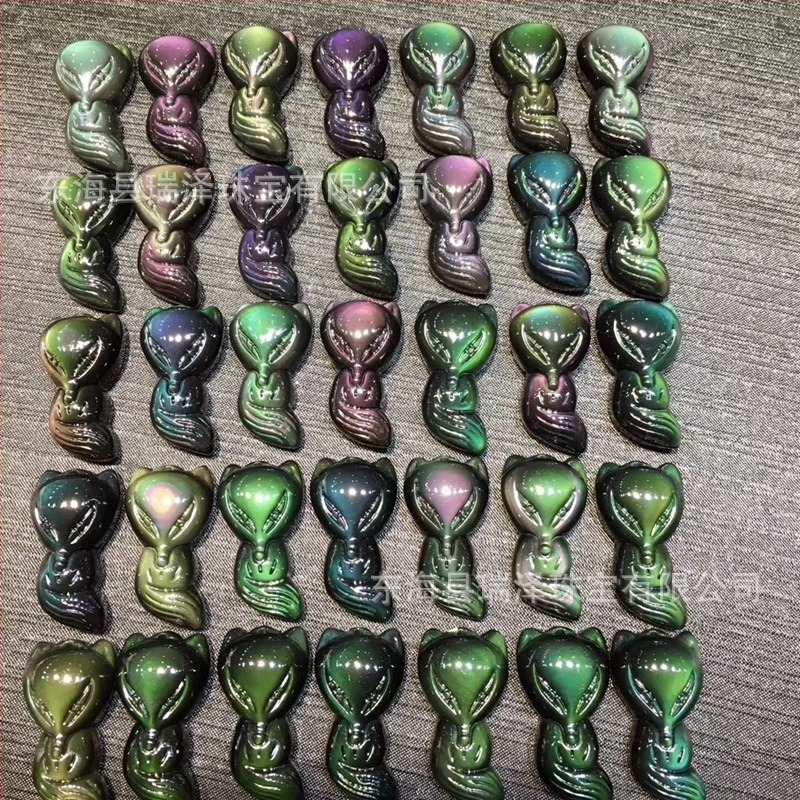 Ogrlica s privjeskom lisice od prirodnog obsidijana, stil životinje/zodijak, broj proizvoda 009HL09, ljeto 2021