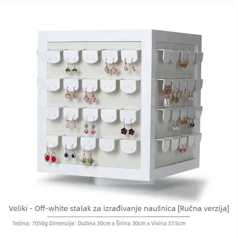 Rotirajući drveni stalak za nakit – trodimenzionalni dizajn, četiri razine, perforirana izrada, luksuzan dojam.