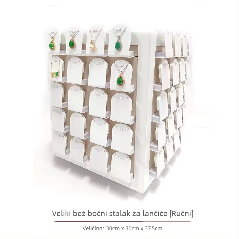 Rotirajući drveni stalak za nakit – trodimenzionalni dizajn, četiri razine, perforirana izrada, luksuzan dojam.