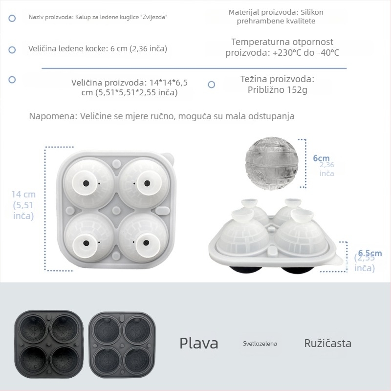 Silikonska forma za led sa četiri pretince u obliku golf lopte, za viski