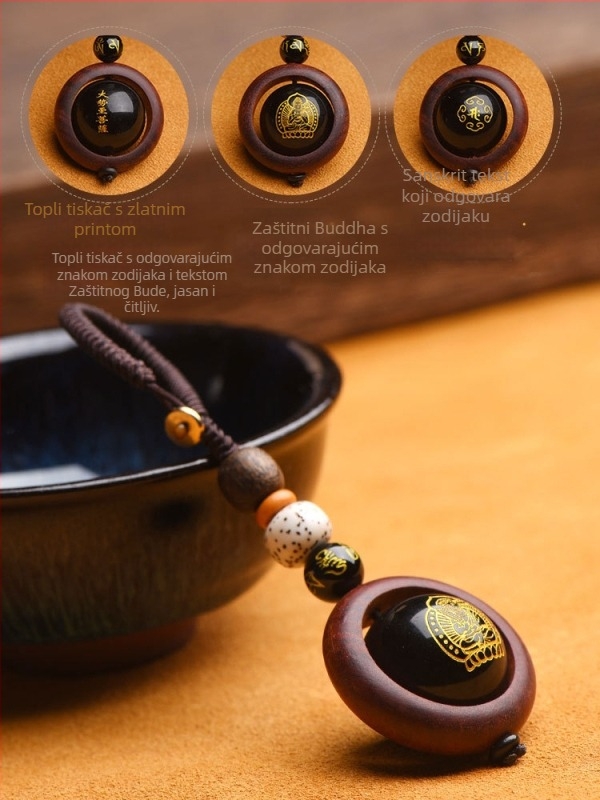 Privjesak za ključeve Buddha od prirodnog obsidijana, zodijak znak, etnički stil