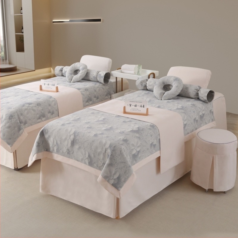 Četverodijelni set prekrivača za krevet u beauty salonu – sve sezone, lagani luksuz; materijal pamuk i lan