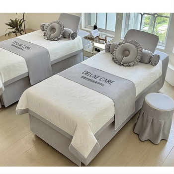 Četverodijelni set navlaka za kozmetičku postelju, poliestersko-pamučna smjesa, reaktivna tinta, težina 800–1000 g/m², uzorak prugasti ili jednobojni