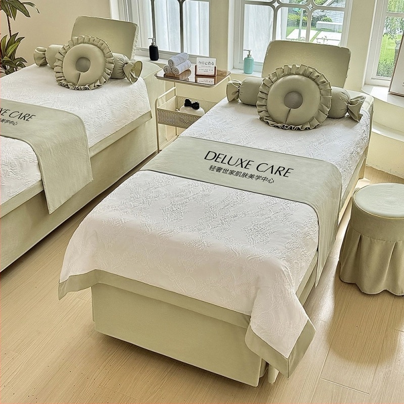 Četverodijelni set navlaka za kozmetičku postelju, poliestersko-pamučna smjesa, reaktivna tinta, težina 800–1000 g/m², uzorak prugasti ili jednobojni