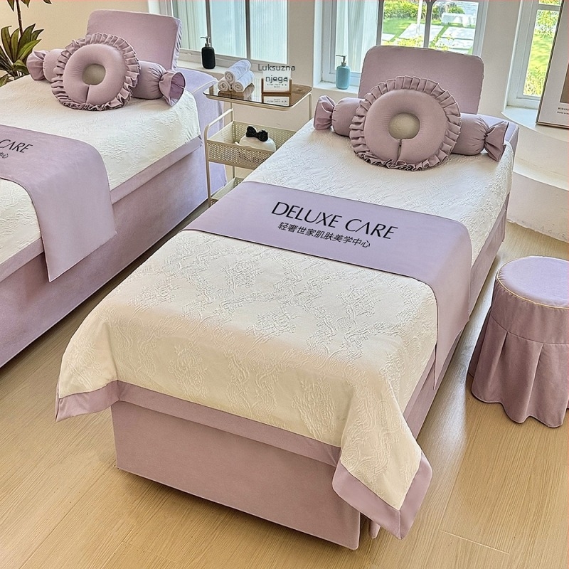 Četverodijelni set navlaka za kozmetičku postelju, poliestersko-pamučna smjesa, reaktivna tinta, težina 800–1000 g/m², uzorak prugasti ili jednobojni