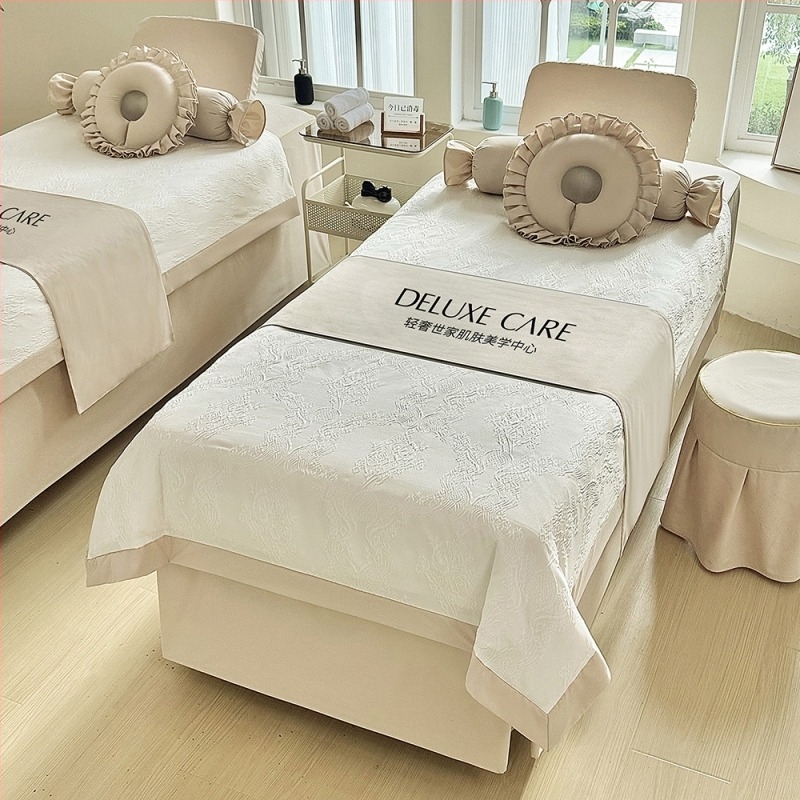 Četverodijelni set navlaka za kozmetičku postelju, poliestersko-pamučna smjesa, reaktivna tinta, težina 800–1000 g/m², uzorak prugasti ili jednobojni