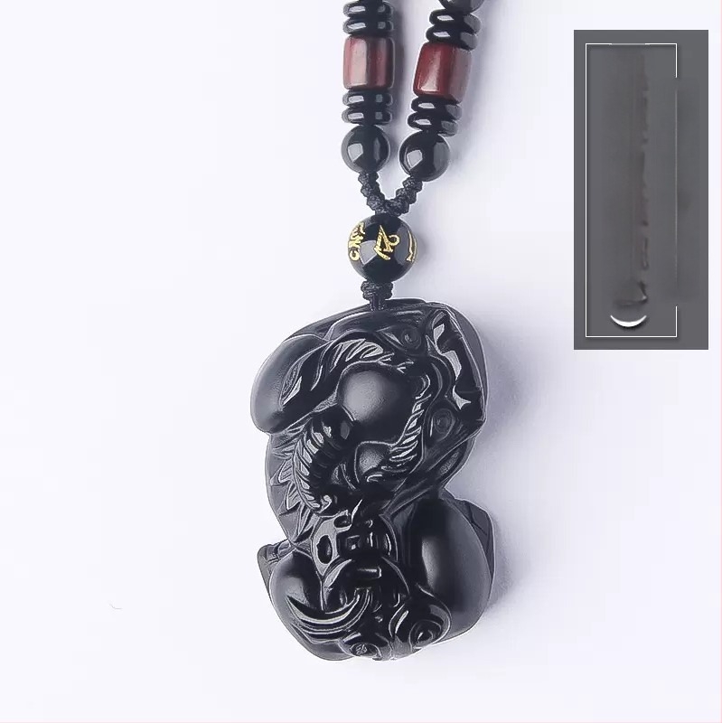 Ogrlica od obsidijana s privjeskom životinjsko/zodijakalnog dizajna, Seiko završna obrada, novi kineski stil