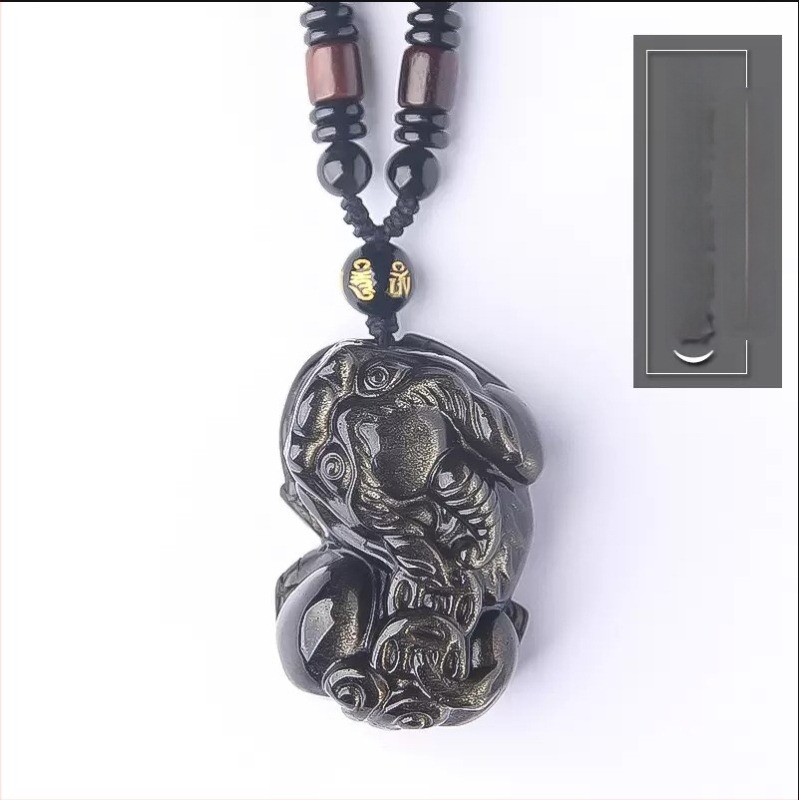 Ogrlica od obsidijana s privjeskom životinjsko/zodijakalnog dizajna, Seiko završna obrada, novi kineski stil
