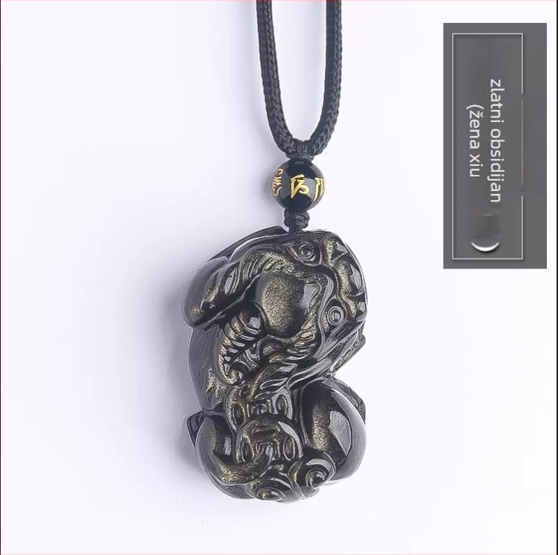 Ogrlica od obsidijana s privjeskom životinjsko/zodijakalnog dizajna, Seiko završna obrada, novi kineski stil