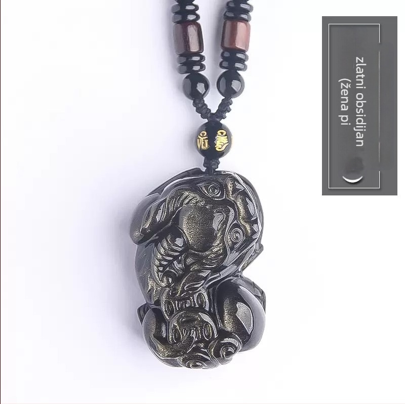 Ogrlica od obsidijana s privjeskom životinjsko/zodijakalnog dizajna, Seiko završna obrada, novi kineski stil