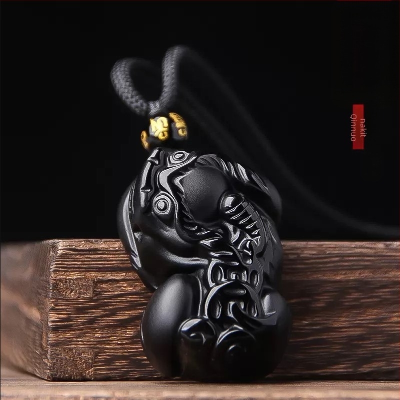 Ogrlica od obsidijana s privjeskom životinjsko/zodijakalnog dizajna, Seiko završna obrada, novi kineski stil