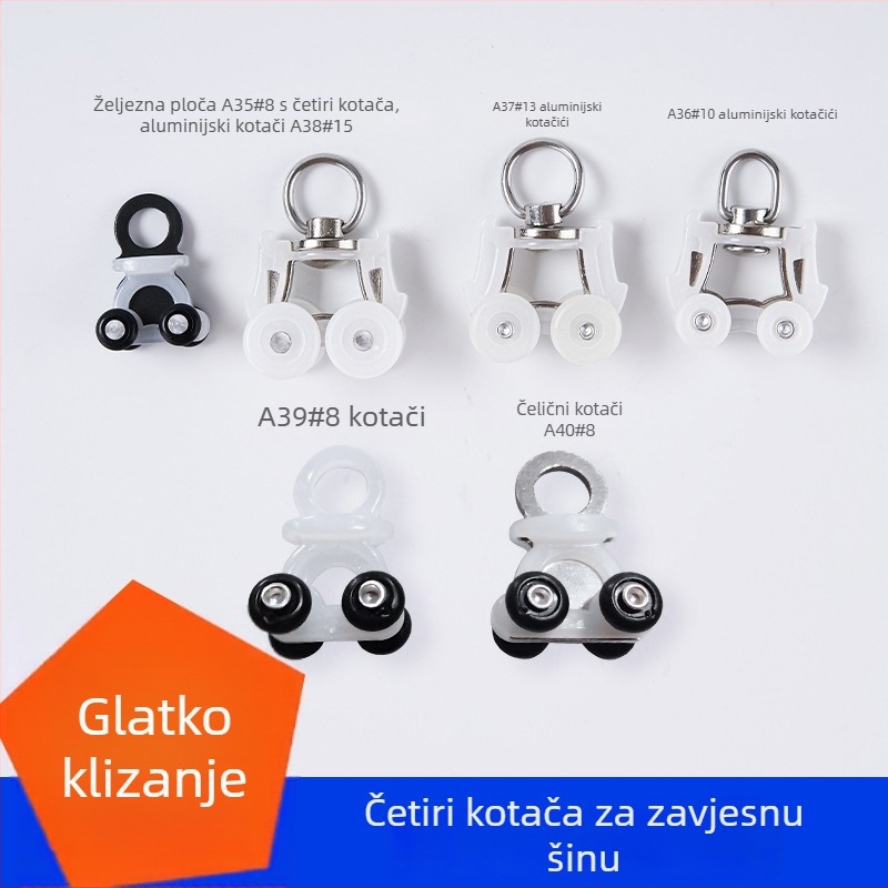 Vodič zavjese s četiri kotača — tiho kretanje, materijal PE + nehrđajući čelik + legura, za viseće zavjese, moderni minimalistički stil