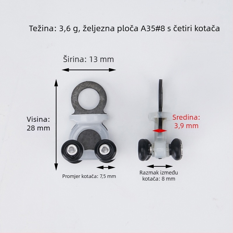 Vodič zavjese s četiri kotača — tiho kretanje, materijal PE + nehrđajući čelik + legura, za viseće zavjese, moderni minimalistički stil