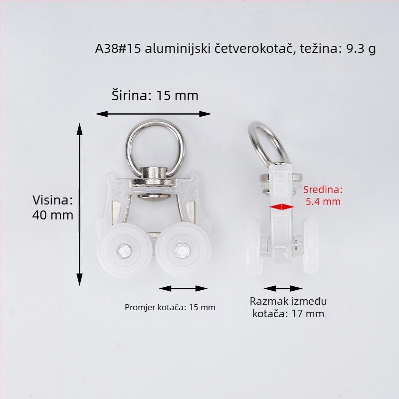 Vodič zavjese s četiri kotača — tiho kretanje, materijal PE + nehrđajući čelik + legura, za viseće zavjese, moderni minimalistički stil