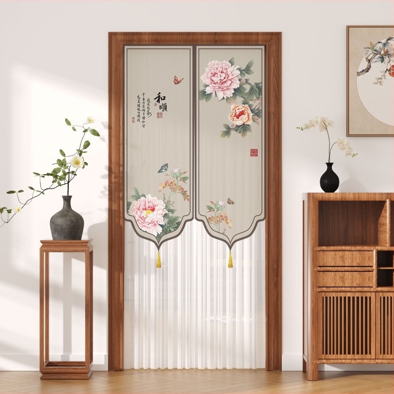 Vrata zavjesa protiv komaraca, poliester, čipka-til, za dom, spavaću sobu i ulaz — Novi kineski stil (jesen 2025)