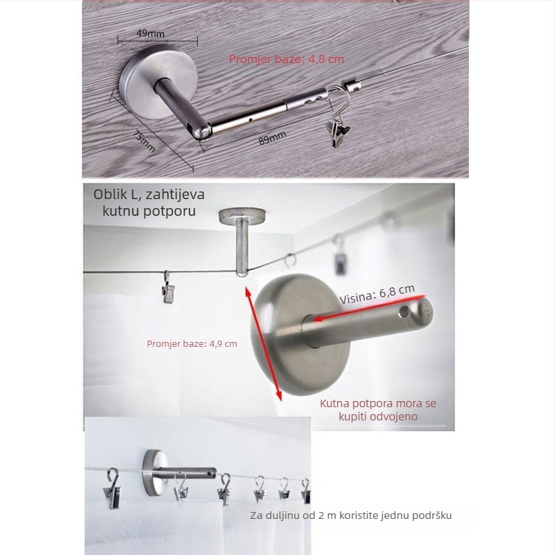 No-Drill Indoor Curtain Wire Rope, Curtain Track Cord, Balcony Clothesline, Customizable