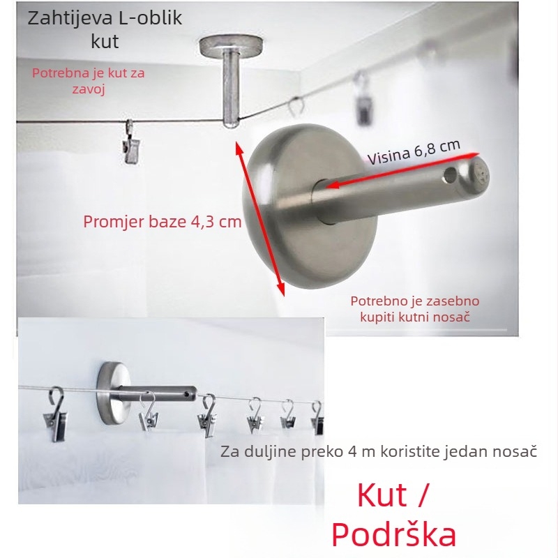 No-Drill Indoor Curtain Wire Rope, Curtain Track Cord, Balcony Clothesline, Customizable