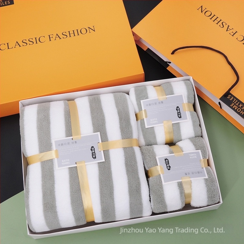 Set ručnika u poklon kutiji (3 kom) — ručnici od koralnog pliša, s logom, prilagodljivi, preko 500 g