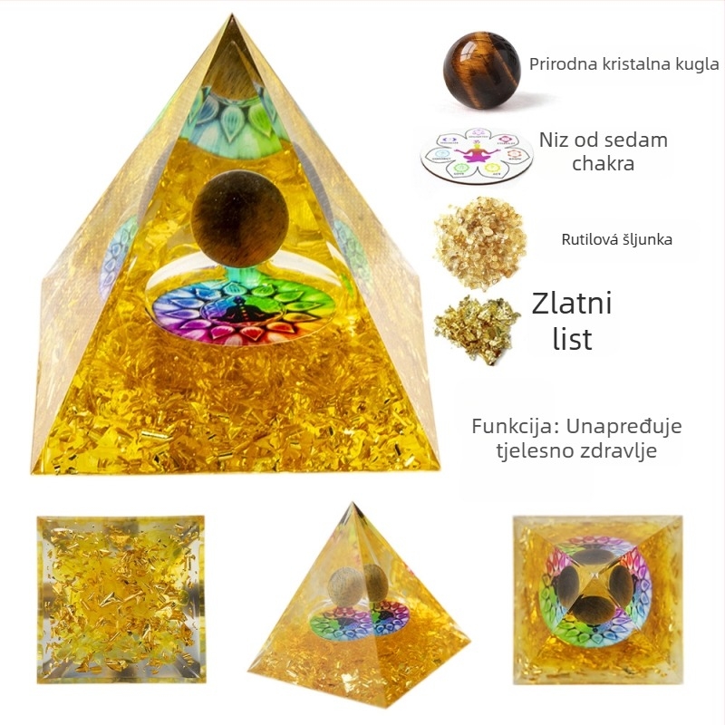 Kristalna piramida s citrinom, ružičastim kvarcom i ametistom za bogatstvo i harmoniju