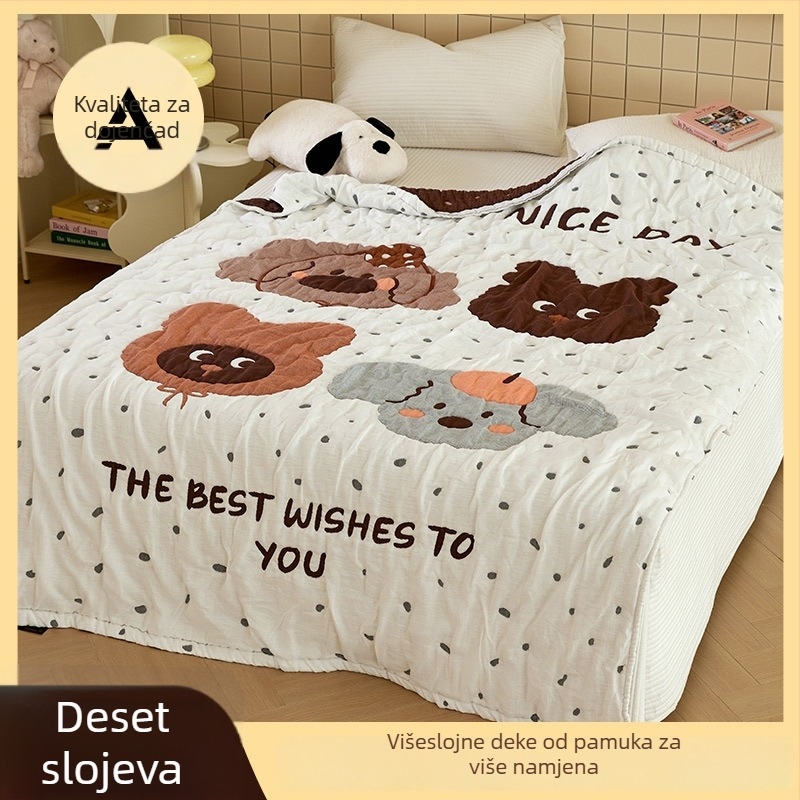 Dječja deka-ručnik od pamuk gaze, deset slojeva, ispod 300 g, za sve sezone, crtani uzorak
