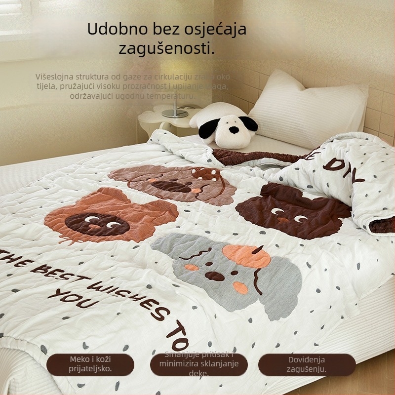 Dječja deka-ručnik od pamuk gaze, deset slojeva, ispod 300 g, za sve sezone, crtani uzorak