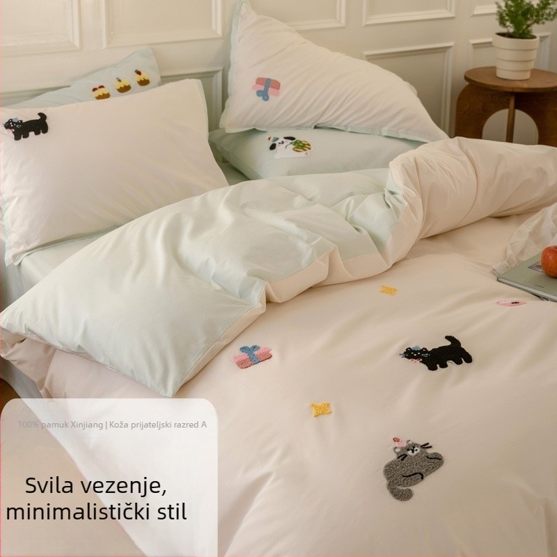 Dueman Dječji četverodijelni set posteljine od čiste pamuka, s karikaturama izvezena šivena i reaktivnim ispisom, težina 2.0–2.5 kg