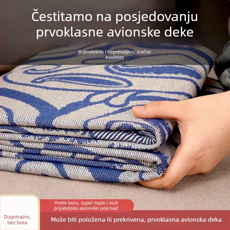 Poliesterska pletena putna deka s geometrijskim uzorkom, letna deka za avion, lagani luksuz, pogodna za sve sezone.