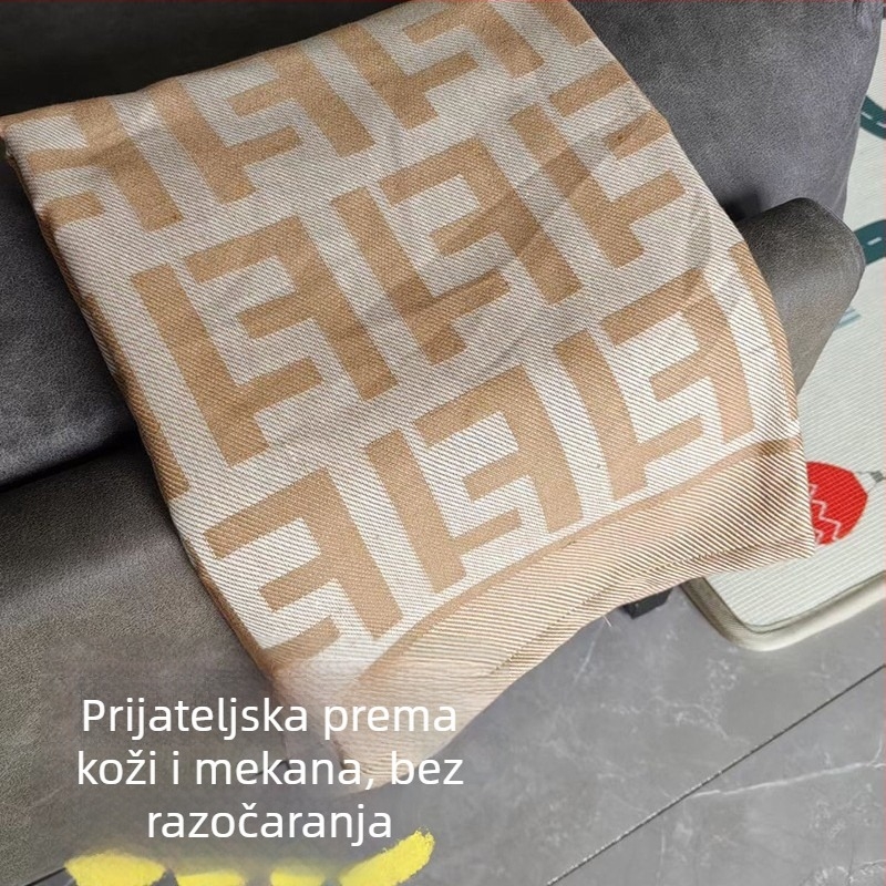 Poliesterska pletena putna deka s geometrijskim uzorkom, letna deka za avion, lagani luksuz, pogodna za sve sezone.