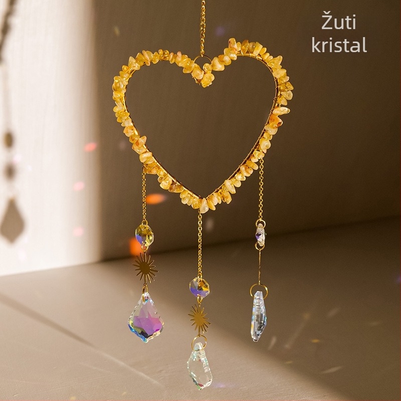 Kristalni privjesak u obliku srcolika sun catcher i zvončić za vjetar, s osmerokutnim perlama, moderan i jednostavan stil