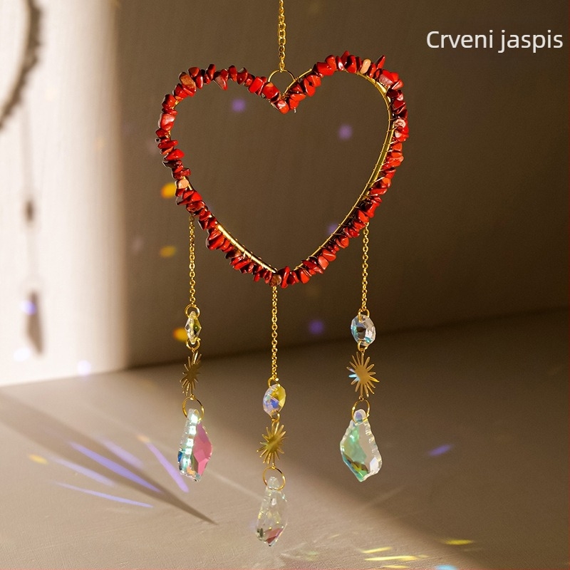 Kristalni privjesak u obliku srcolika sun catcher i zvončić za vjetar, s osmerokutnim perlama, moderan i jednostavan stil