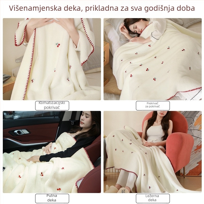 Izšivena deka od koralnog velura, karikatura uzorak, 100% poliester, 0,75 kg, debeli flis, proljeće i jesen