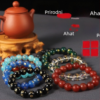 Narukvica od prirodnog achata s graviranjem Namo Amitabha Budda, etnički stil kristalnim perlama