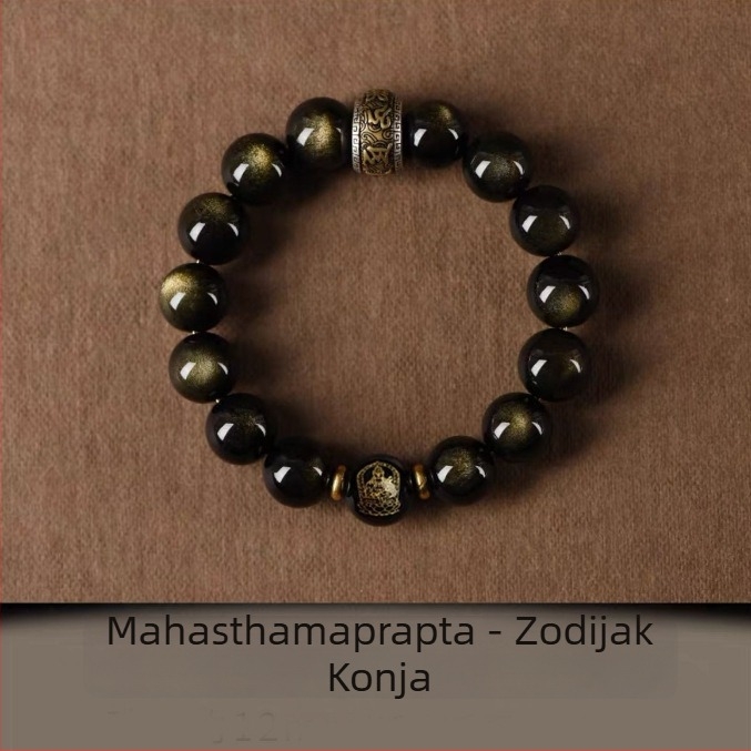 Xinghong prirodna obsidijan narukvica – unisex, polirani ručni nakit