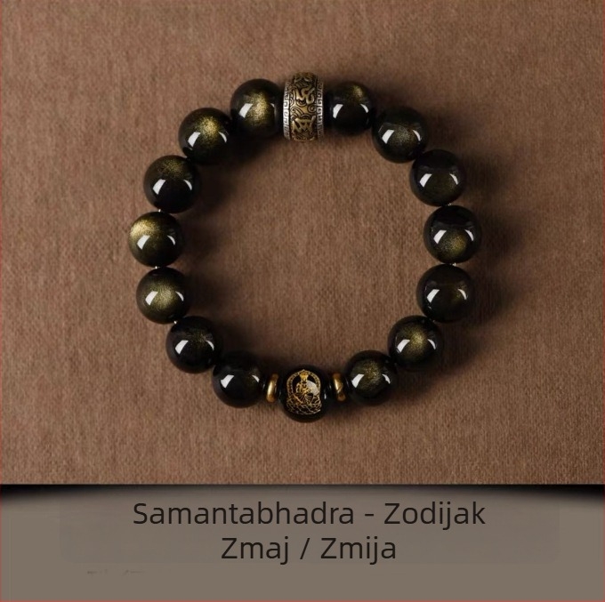 Xinghong prirodna obsidijan narukvica – unisex, polirani ručni nakit