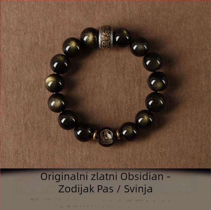 Xinghong prirodna obsidijan narukvica – unisex, polirani ručni nakit
