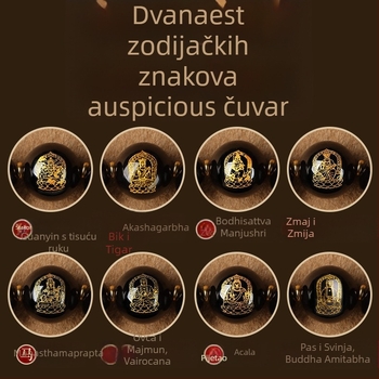 Prava narukvica od obsidijana s Buddha perlama za godinu rođenja i perlicama Prajna Sutre