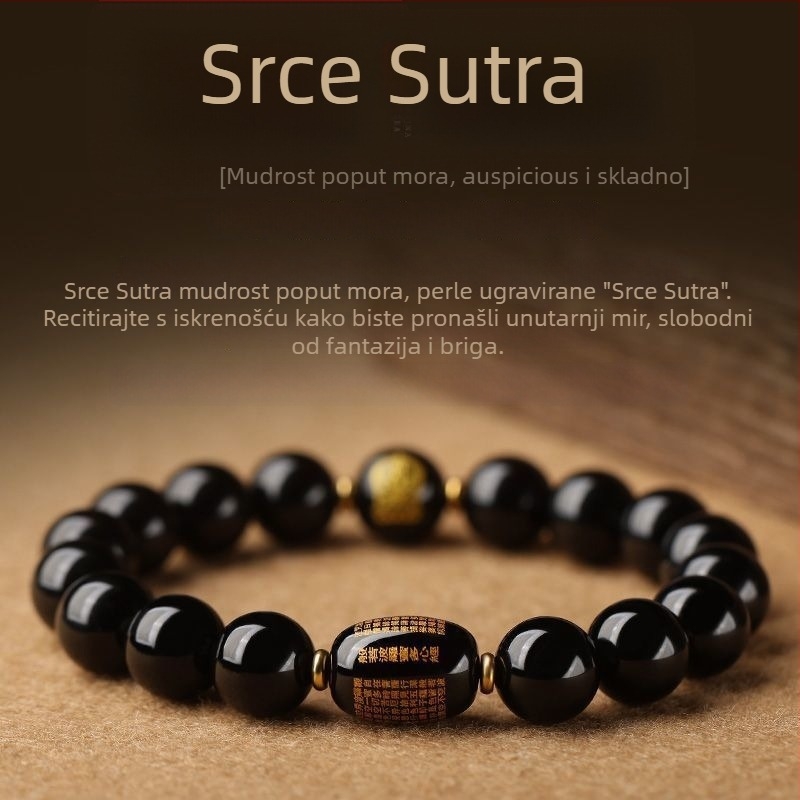 Prava narukvica od obsidijana s Buddha perlama za godinu rođenja i perlicama Prajna Sutre