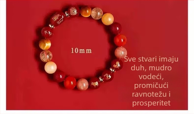 Crvena ahat narukvica zodijaka za Godinu Konja, troharmonična kristalna cinnabar narukvica za Potkana, Bika i Zeca