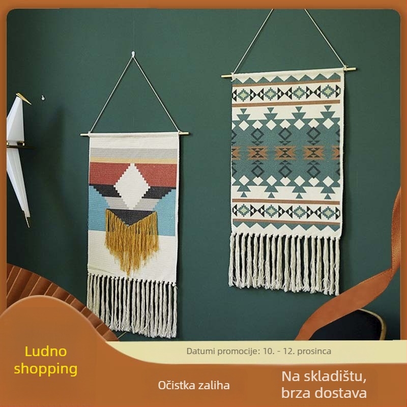 Moderna ručno tkana zidna tapiserija od lana, geometrijski apstraktan uzorak, pravokutnog oblika