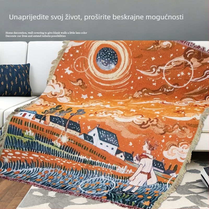 Gobelin – Boemska stil pozadina za božićnu zabavu, prilagodljiva zidna dekoracija, pravokutnog oblika, mješavina poliestera i pamuka (81–90% poliester, 19% pamuka), crtani uzorak, tkan strojno