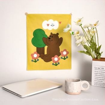 Korejskog stila poliesterska tapiserija s crtanim medvjedom – pravokutni zidni ukras za dnevni boravak, spavaću sobu ili studij