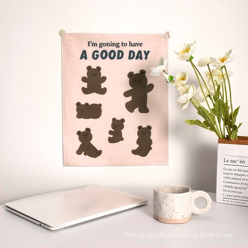 Korejskog stila poliesterska tapiserija s crtanim medvjedom – pravokutni zidni ukras za dnevni boravak, spavaću sobu ili studij