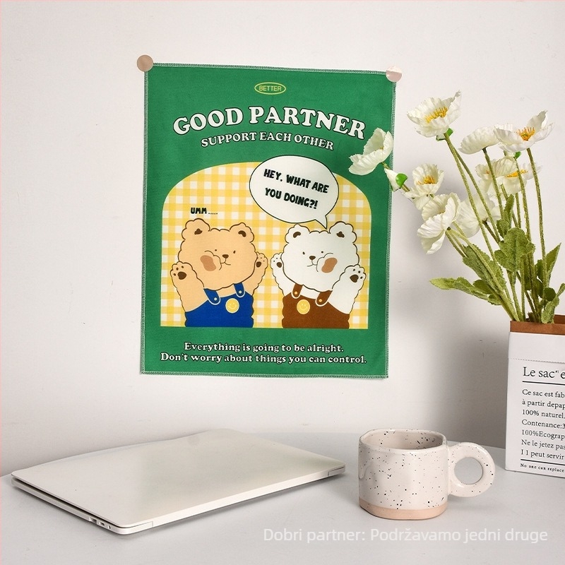 Korejskog stila poliesterska tapiserija s crtanim medvjedom – pravokutni zidni ukras za dnevni boravak, spavaću sobu ili studij