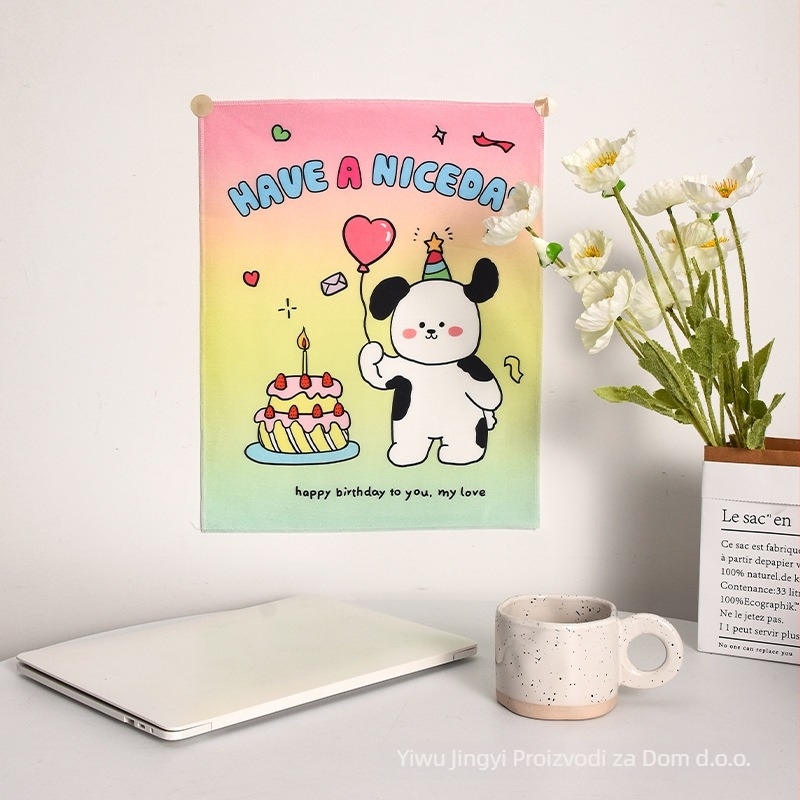 Korejskog stila poliesterska tapiserija s crtanim medvjedom – pravokutni zidni ukras za dnevni boravak, spavaću sobu ili studij