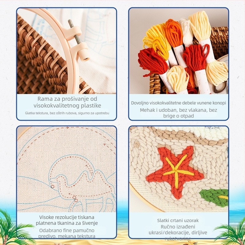 DIY komplet za izradu na lanenom platnu s pejzažem — Mediteranski stil, vrsta šivanja: druga, križni šav