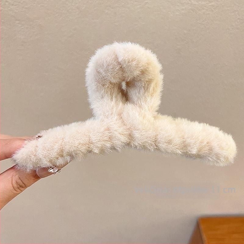 Dječji klip za kosu s umjetnim krznom zeca – Gripper klips, plast/smola, sladak uzorak