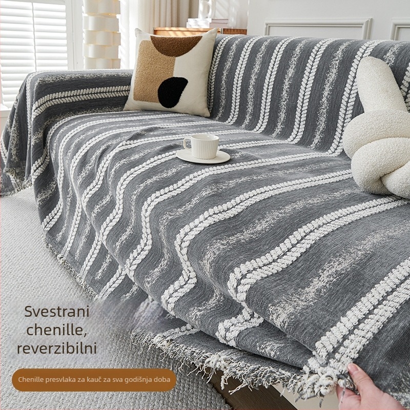 Moderna minimalistička Chenille Jacquard navlaka za trosjedni kauč – sve sezone, potpuno prekrivanje